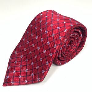 TASSO ELBA Tie 100% Silk Tie 58” x 3.5” Blue Diamond Dots on Red Hand Made EUC